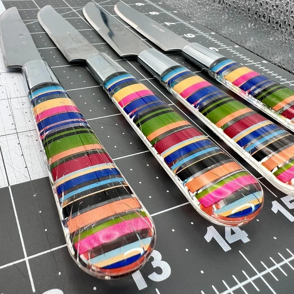 Pottery Barn Al Fresco Stripe Placemats & Acrylic Flatware Summer Table Set